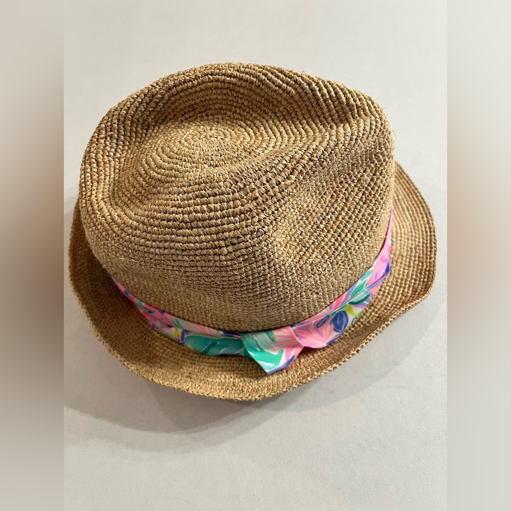 Lilly Pulitzer Straw Fedora Hat with Floral Scarf Accent Spring/Summer Beachy
